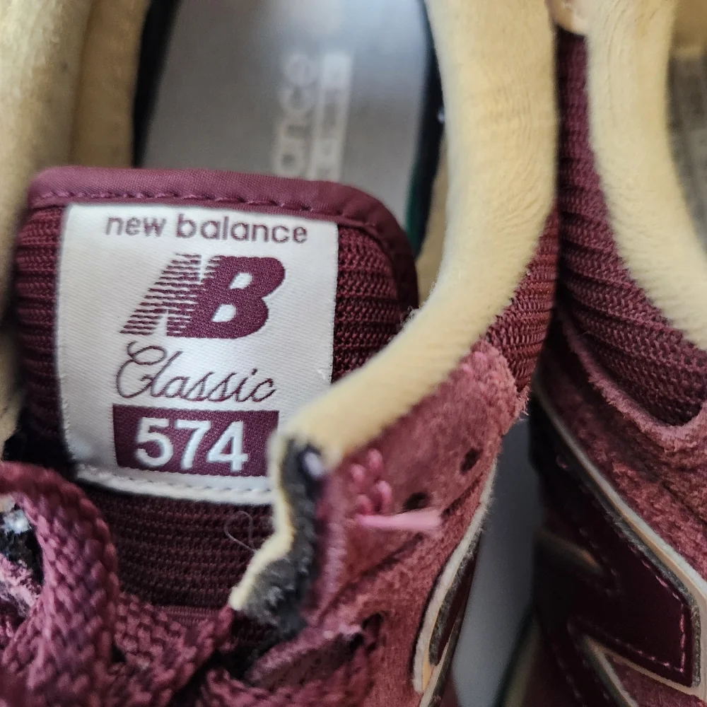 New Balance 574 Core Burgundy/Gray/White Suede Mesh Upper Lace Up Sneakers